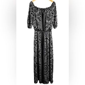 WHBM White House Black Market Flowy Boho Maxi Dress w/ Black & White Pattern - 6
